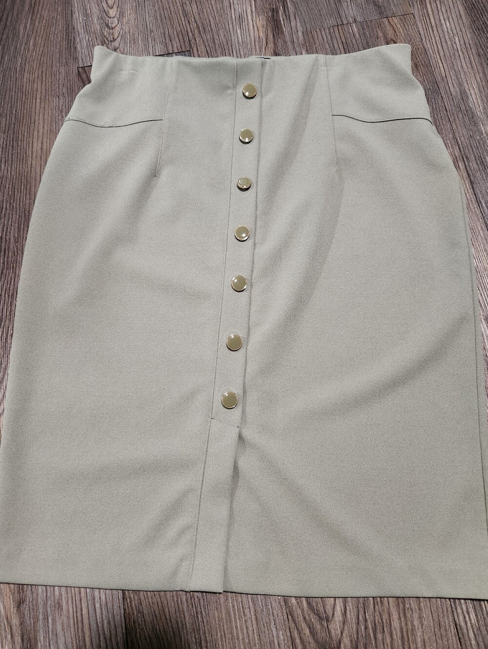 High-Rise Olive Green Button-Front Pencil Skirt